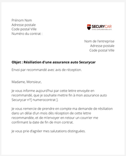 La lettre de résiliation d'une assurance auto Securycar