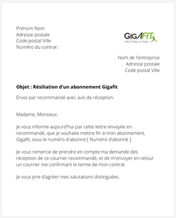 La lettre de résiliation d'un abonnement GigaFit