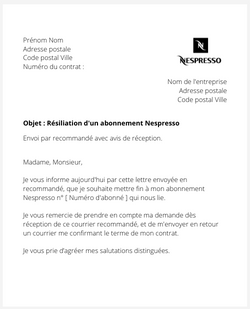 La lettre de résiliation d'un abonnement Nespresso