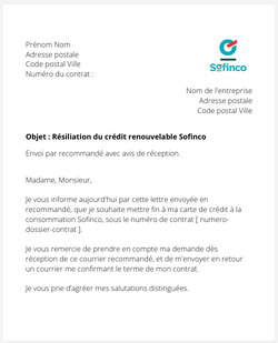 La lettre de résiliation du crédit renouvelable Sofinco