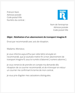 La lettre de résiliation d'un abonnement Imagine R