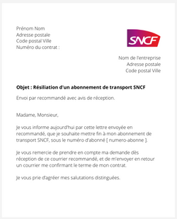 La lettre de résiliation d'un abonnement SNCF