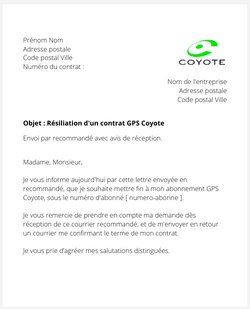 la lettre pour resilier un abonnement gps coyote