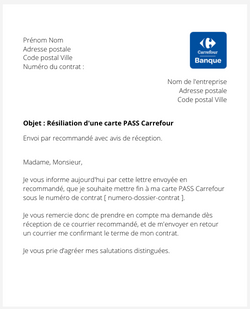 La lettre de résiliation du crédit renouvelable Carrefour