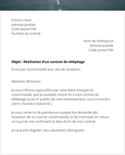 La lettre de résiliation d'un abonnement de télépéage Liber-T