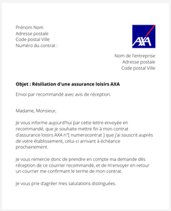 Résiliation d'une assurance loisirs AXA