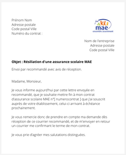 resilier une assurance scolaire MAE