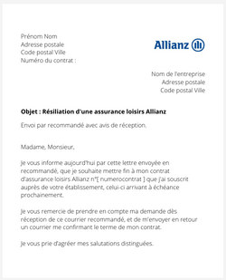 Résiliation d'une assurance loisirs Allianz
