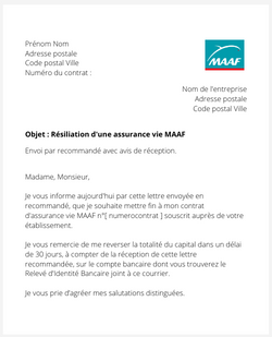 Résiliation d'une assurance vie MAAF