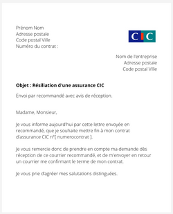 La lettre de résiliation de son assurance CIC