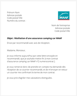 Résiliation d'une assurance camping car MAAF