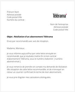 La lettre de résiliation d'un abonnement à Télérama