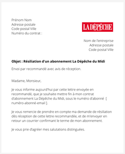 La lettre de résiliation d'un abonnement à La Dépêche du Midi