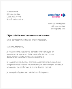 La lettre de résiliation d'une assurance Carrefour