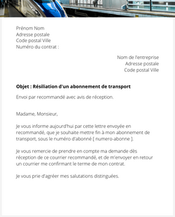 La lettre de résiliation d'un titre de transport