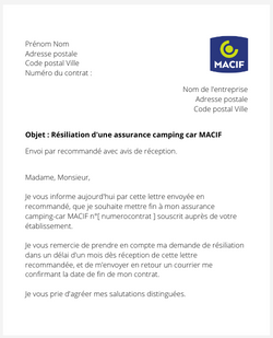 Résiliation d'une assurance camping car MACIF