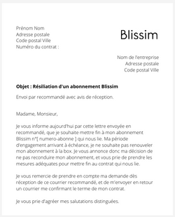 Résiliation d'une box Blissim