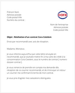 La lettre de résiliation d'une carte Cora Cetelem