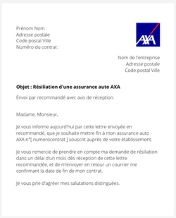 La lettre de résiliation d'une assurance auto AXA