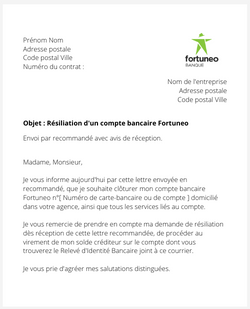 La lettre de résiliation d'un compte Fortuneo