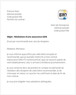 La lettre de résiliation de son assurance GAN