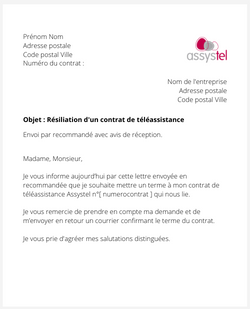 Résiliation d'un contrat Assystel