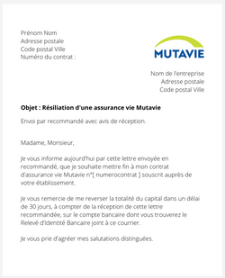 Résiliation d'une assurance vie Mutavie