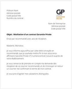 Résiliation d'une assurance affinitaire Garantie Privée