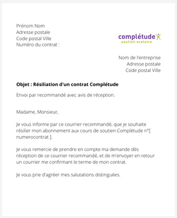 Résiliation d'un contrat de cours de soutien Complétude