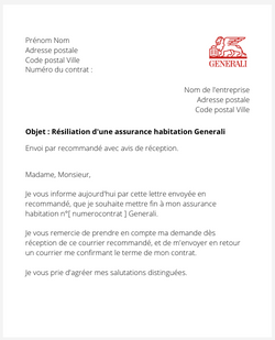 La lettre de résiliation d'une assurance logement Generali