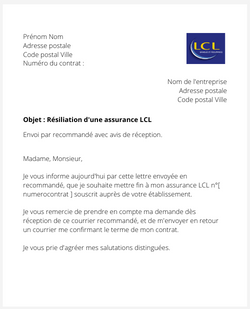 La lettre de résiliation d'un contrat LCL