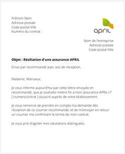 La lettre de résiliation d'une assurance April