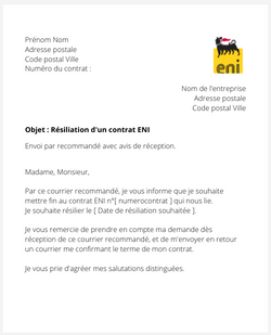 Résilier un contrat Eni