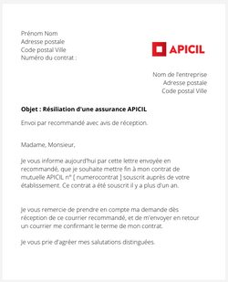 La lettre de résiliation d'une assurance Apicil