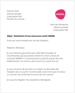 La lettre de résiliation de sa mutuelle SMEBA