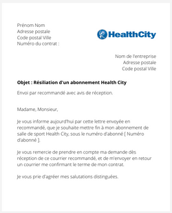 La lettre de résiliation d'un abonnement en salle HealthCity