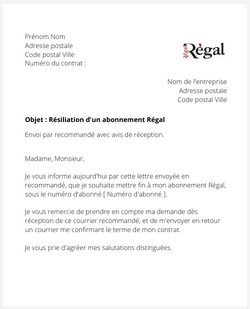 Résilier un abonnement au magazine Régal