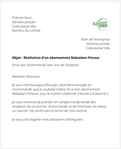 Résilier un abonnement Makadam Fitness