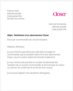 Résilier un abonnement Closer