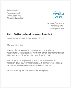 Résilier un abonnement d'institut Citron Vert