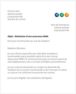 La lettre de résiliation d'une assurance MMA