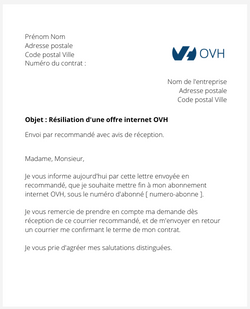 La lettre de résiliation d'un abonnement internet OVH