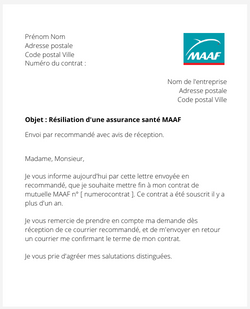 La lettre de résiliation de la mutuelle santé MAAF