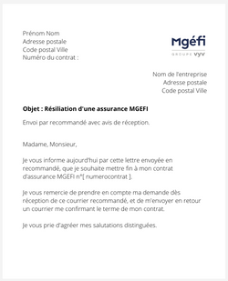 La lettre de résiliation d'une assurance MGEFI