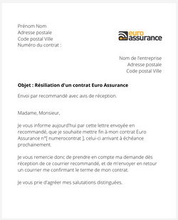 La lettre de résiliation d'un contrat Euro-Assurance