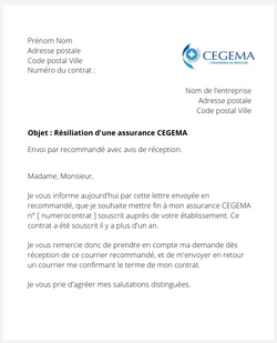 La lettre de résiliation d'un contrat santé Cegema