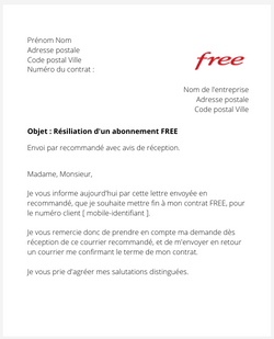 La lettre de résiliation d'un contrat Free