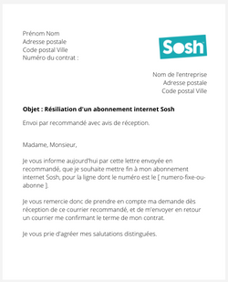 La lettre de résiliation d'un contrat internet Sosh