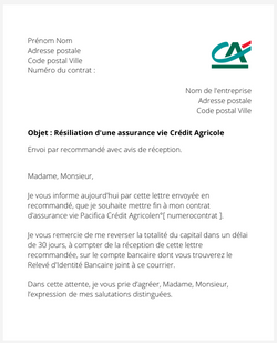 Résiliation d'une assurance vie Crédit Agricole