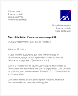 Résilier une assurance voyage AXA